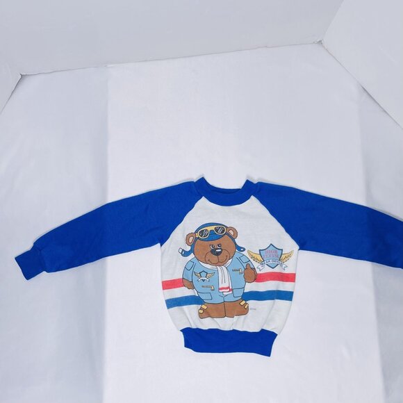 Vintage 1980s Toddler Aviator Pilot Teddy Bear Sweatshirt Sweater Shirt 3T - Picture 3 of 11